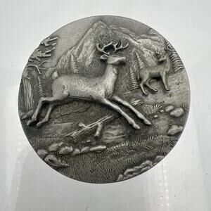 Vintage MS DEE Round 2-piece Tie Tack/Box Cover Deer Genuine Pewter MiniaturePin